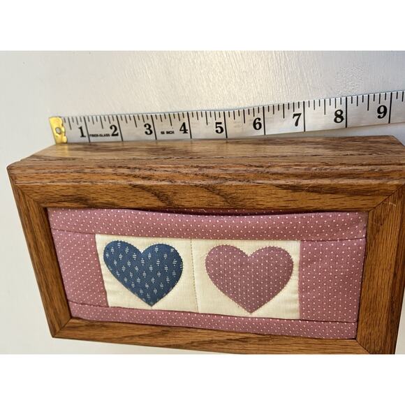 Vtg Tennessee Wood Crafters Oak Keepsake Box Quilted Heart Insert 9” Folk Art - Picture 12 of 14